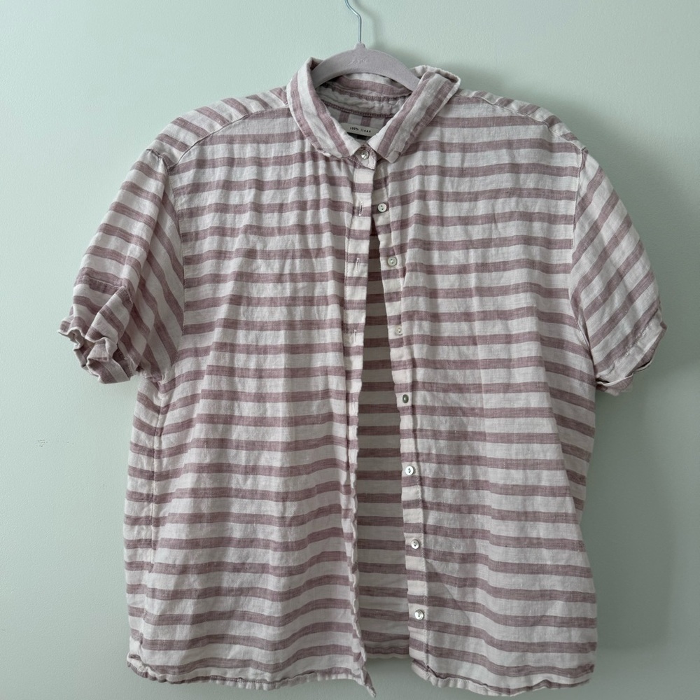 Rachel Zoe 100% linen top with purple stripes